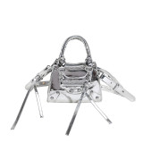 Mini retro leather glossy handbag rivet motorcycle bag shoulder bag for women