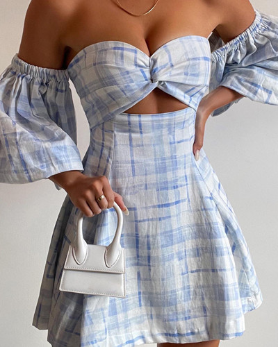 Summer blue printed holiday tube dress