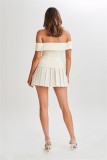Fashionable off-shoulder double-breasted top and pleated skirt suit