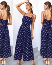 Summer straps sexy polka dot straight jumpsuit