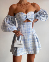 Summer blue printed holiday tube dress
