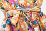 Summer V-neck printed boho beach lantern sleeve short floral dress
