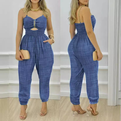 Summer linen chains straps jumpsuit