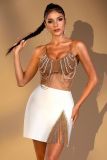 Women's Spring Summer Chains Fashion Party Two Piece Bandage Skirt Set