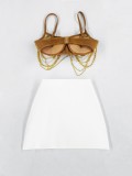 Women's Spring Summer Chains Fashion Party Two Piece Bandage Skirt Set