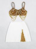 Women's Spring Summer Chains Fashion Party Two Piece Bandage Skirt Set
