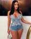 Summer denim butterfly shorts set