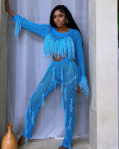 Summer sexy handmade tassel knitted hollow out jumpsuit