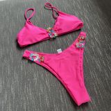 Beach solid color sexy diamond two piece swimsuit bikini