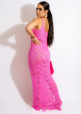 Summer long dress sexy knitted fringed beach dress