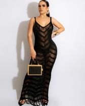 Summer long dress sexy knitted fringed beach dress