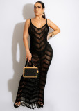 Summer long dress sexy knitted fringed beach dress
