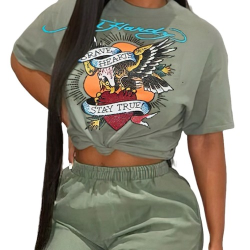 Summer fashionable print shirt shorts two piece set clothing