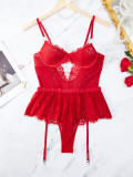 Sexy plus size lingerie lace see-through two-piece set