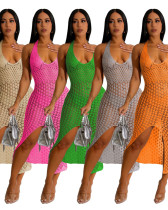 Fashionable sexy slim fit knitted jacquard sleeveless dress