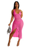 Fashionable sexy slim fit knitted jacquard sleeveless dress