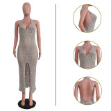 Fashionable sexy slim fit knitted jacquard sleeveless dress