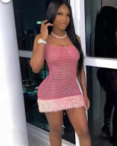 Sexy mesh hollow out knit bodycon sling dress