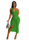 Fashionable sexy slim fit knitted jacquard sleeveless dress