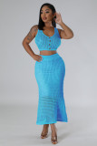 Boho beach tassel fishnet knitted casual two-piece skirt set
