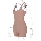 Fashion Women's Summer Ribbed Solid Color Strappy Backless Sports Yoga Rompers Jumpsuit