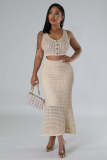 Boho beach tassel fishnet knitted casual two-piece skirt set