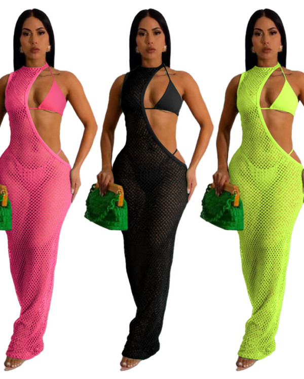 Sexy Beach Style Women's Fishnet Cover-ups Bikini Three Piece Set