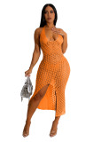 Fashionable sexy slim fit knitted jacquard sleeveless dress