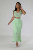 Boho beach tassel fishnet knitted casual two-piece skirt set