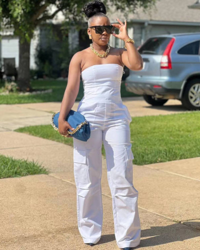 Fashion Women's Cargo Pocket Bandeau Women's Jumpsuit
