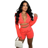 Fashion Women's Pocket Sexy Deep V Solid Color Hollow Out Rompers Jumpsuit
