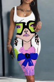 (Customize) Sexy digital print sleeveless round neck slim tank dress