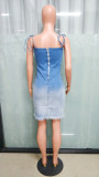 Sexy strappy slim-fit bodycon denim dress