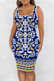 (Customize) Sexy digital print sleeveless round neck slim tank dress