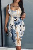 (Customize) Sexy digital print sleeveless round neck slim tank dress