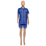 Summer print blouse shorts matching two piece set