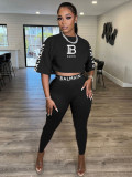 Summer letter print t-shirt pants matching two piece set