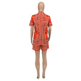 Summer print blouse shorts matching two piece set