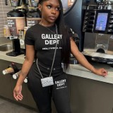 Summer letter print t-shirt pants matching two piece set