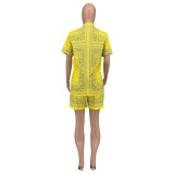 Summer print blouse shorts matching two piece set