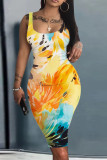(Customize) Sexy digital print sleeveless round neck slim tank dress