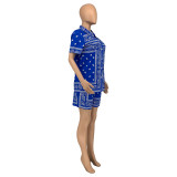 Summer print blouse shorts matching two piece set