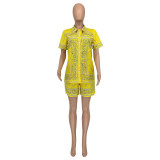 Summer print blouse shorts matching two piece set
