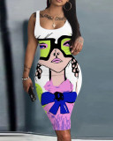 (Customize) Sexy digital print sleeveless round neck slim tank dress