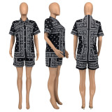 Summer print blouse shorts matching two piece set