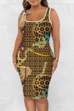 (Customize) Sexy digital print sleeveless round neck slim tank dress
