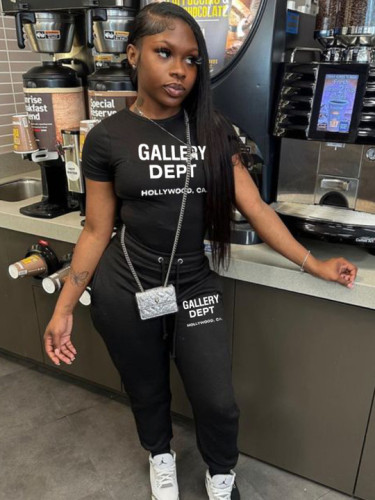 Summer letter print t-shirt pants matching two piece set