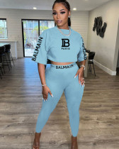 Summer letter print t-shirt pants matching two piece set
