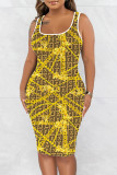 (Customize) Sexy digital print sleeveless round neck slim tank dress