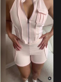Summer Solid Color Cargo Tank Top Shorts Matching Two Piece Set